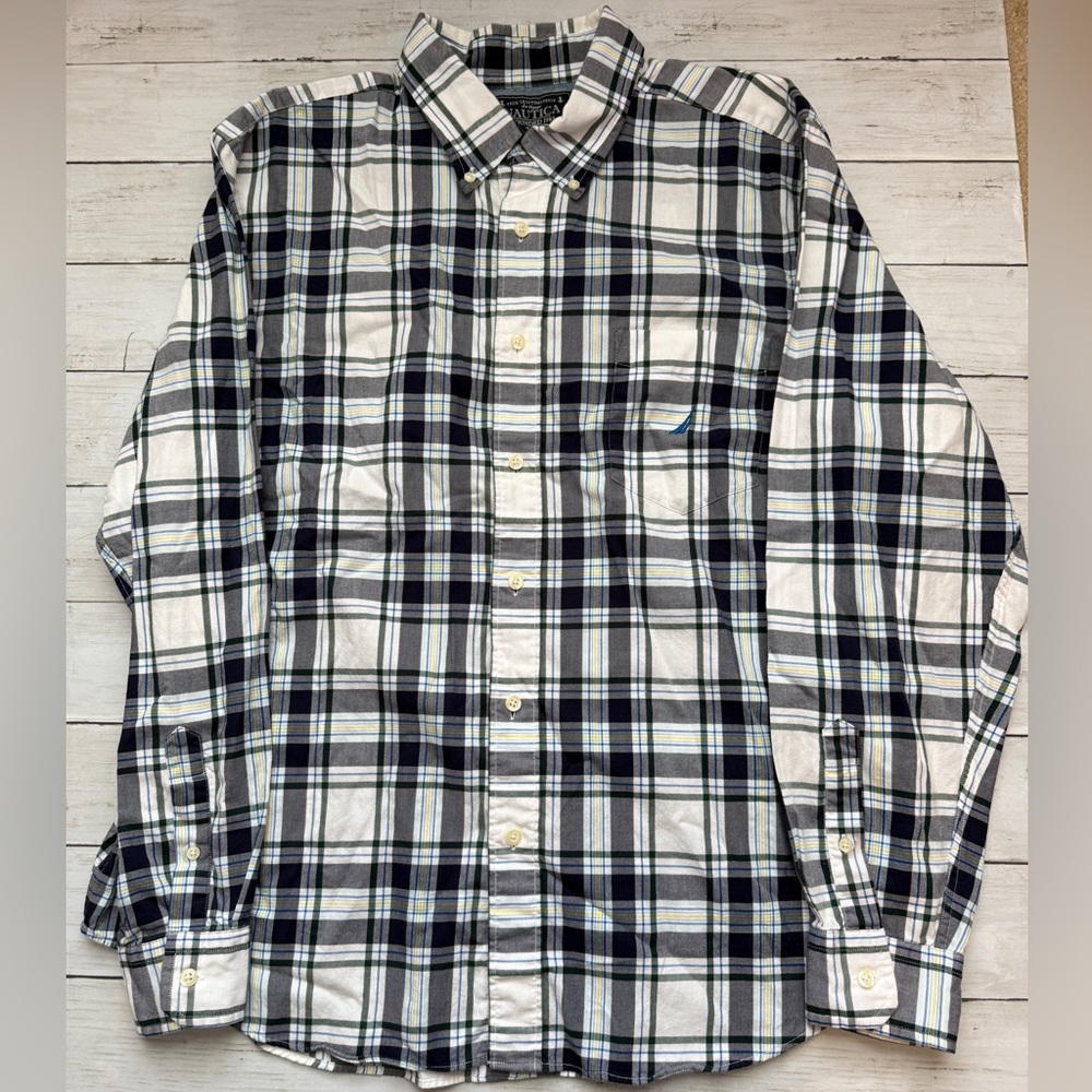 Nautica Plaid Button Down Shirt Mens XL Cotton Long Sleeve Casual Classic